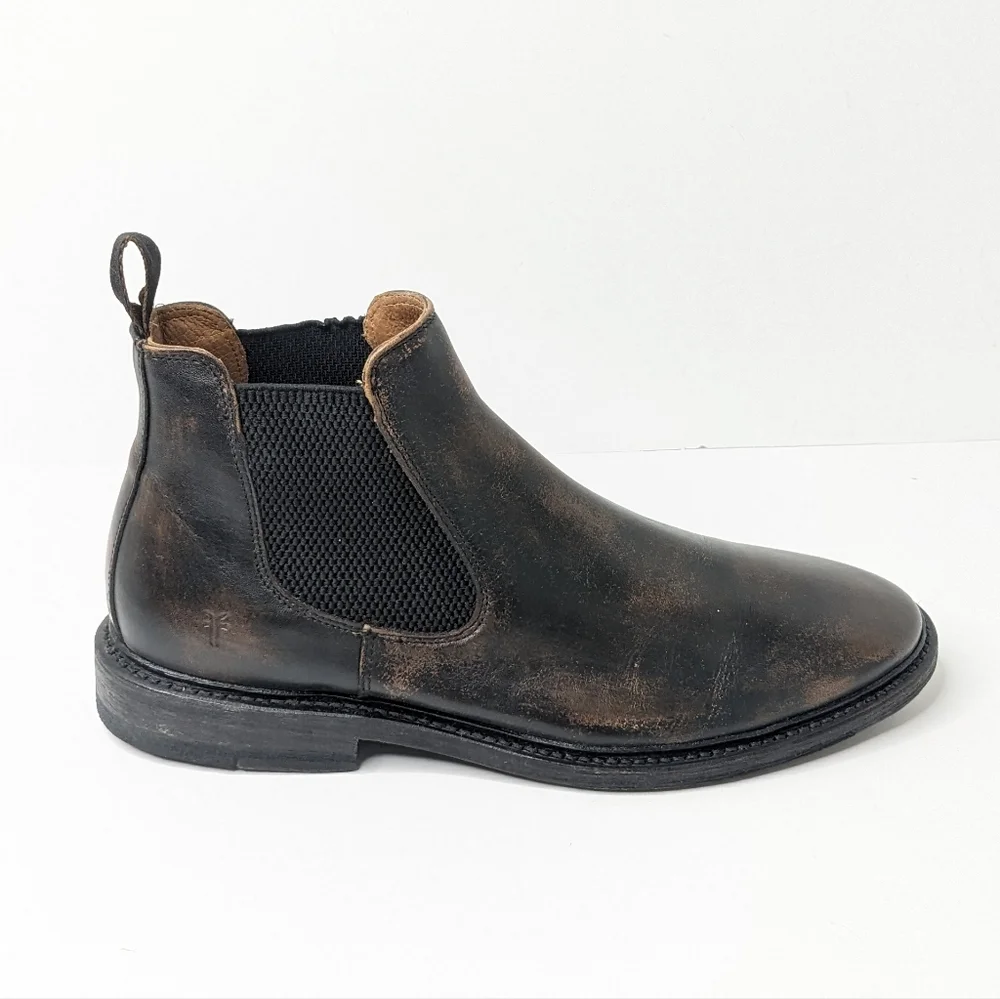 Frye Paul Chelsea Boots, Brown/Black Leather, Mens 8